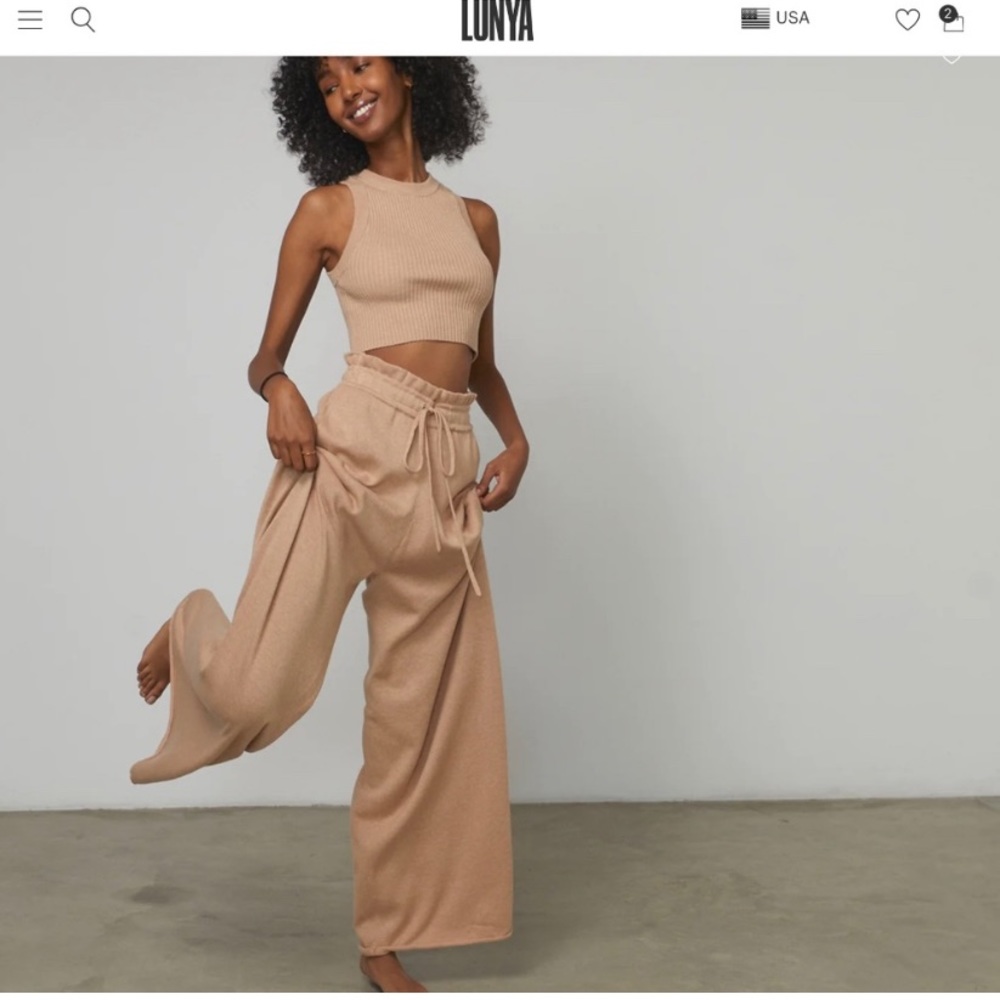 Lunya Wide Leg silk blend lounge pants good in bed Sweatpants tan XS - Picture 1 of 5